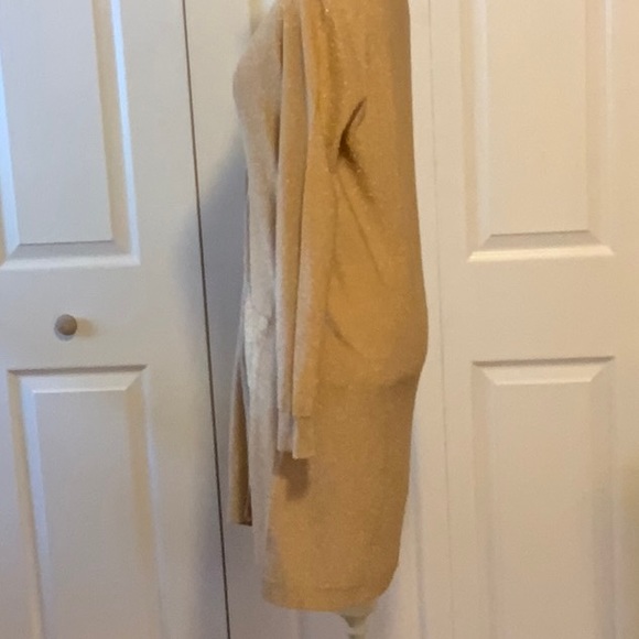 White + Warren- Silk- Gold Lame- Cardigan Sweater Dress- Sz. S - Picture 5 of 12
